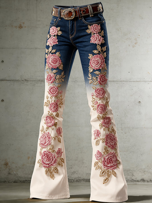 Women's Flowers Art Print Flared Trousers