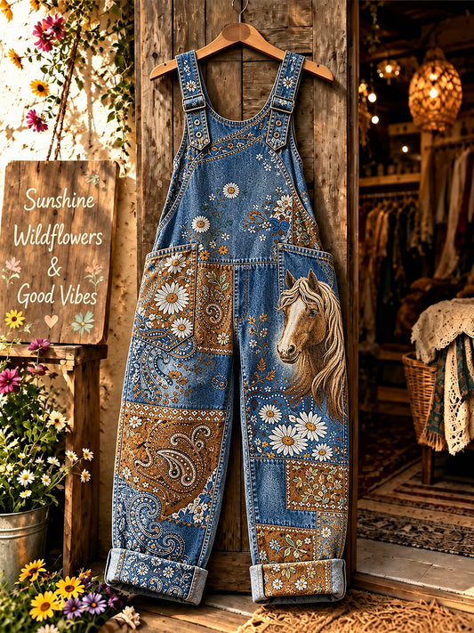 Women's Flowers Art Printed Overalls