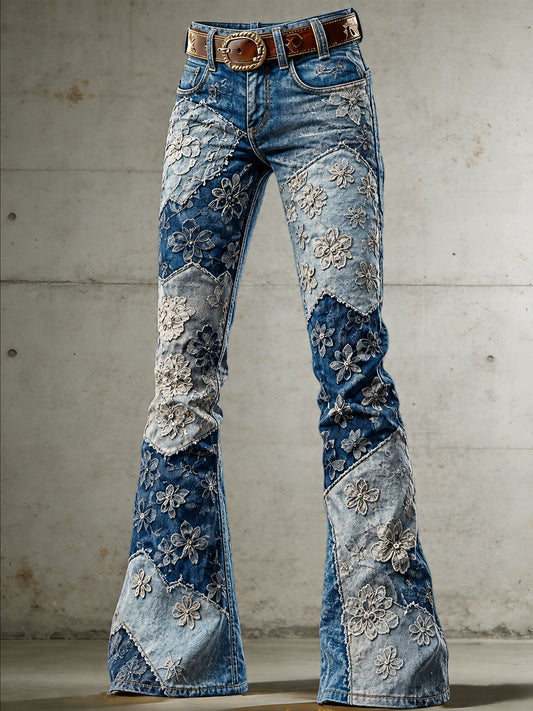 Women's Flowers Art Print Flared Trousers