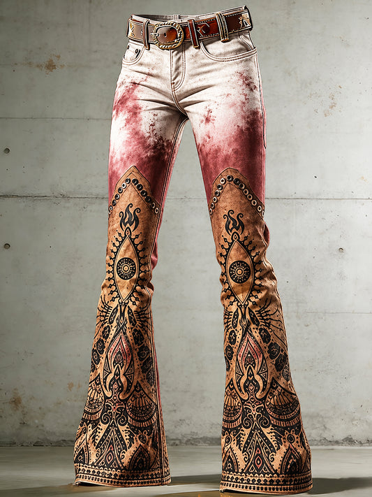 Women's Flowers Art Print Flared Trousers