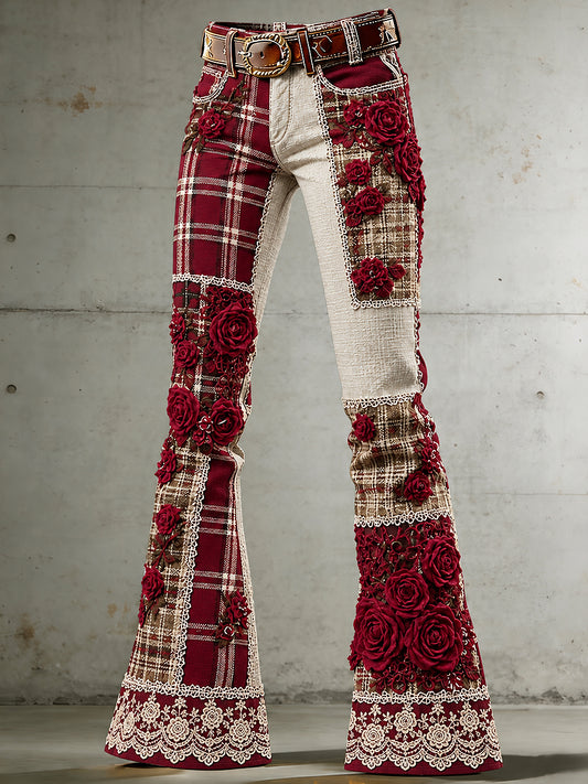 Women's Flowers Art Print Flared Trousers