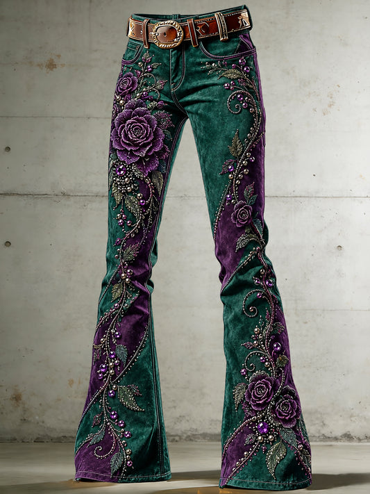 Women's Flowers Art Print Flared Trousers