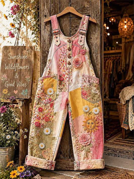 Women's Flowers Art Printed Overalls