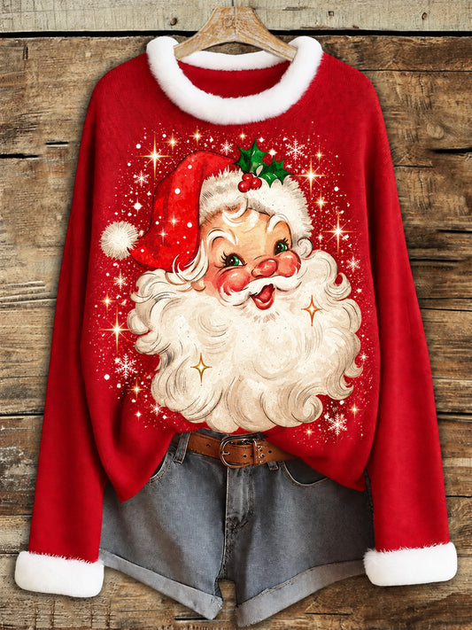 Women's Santa Claus Print Casual Crew Neck Sweater