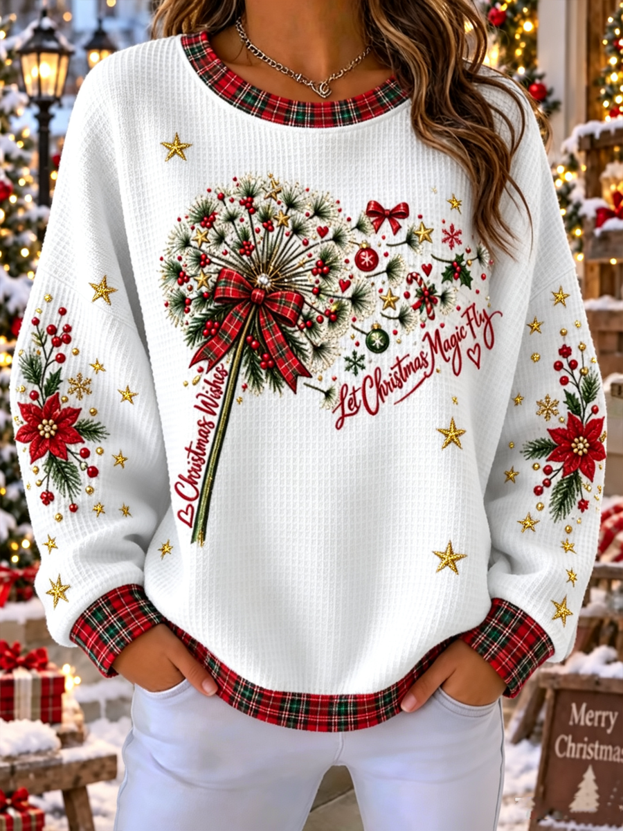 Women's Christmas Printed Waffle Sweatshirt