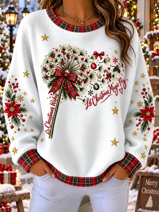Women's Christmas Printed Waffle Sweatshirt