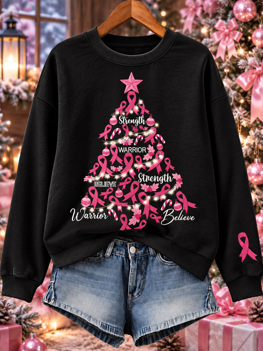 Women's Christmas Breast Cancer Print Sweatshirt