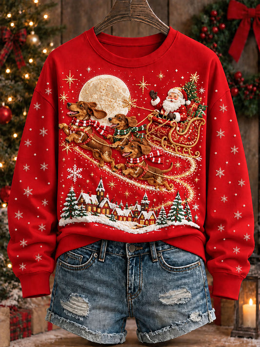 Women's Christmas Dachshund Print Sweatshirt