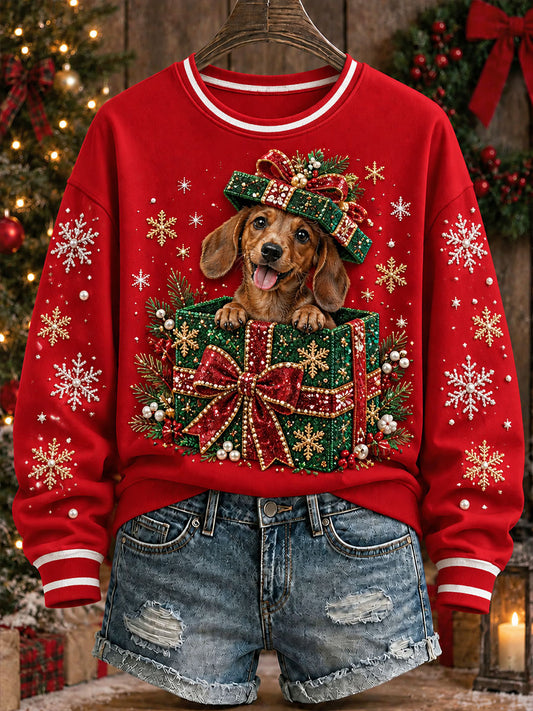 Women's Christmas Dachshund Print Sweatshirt