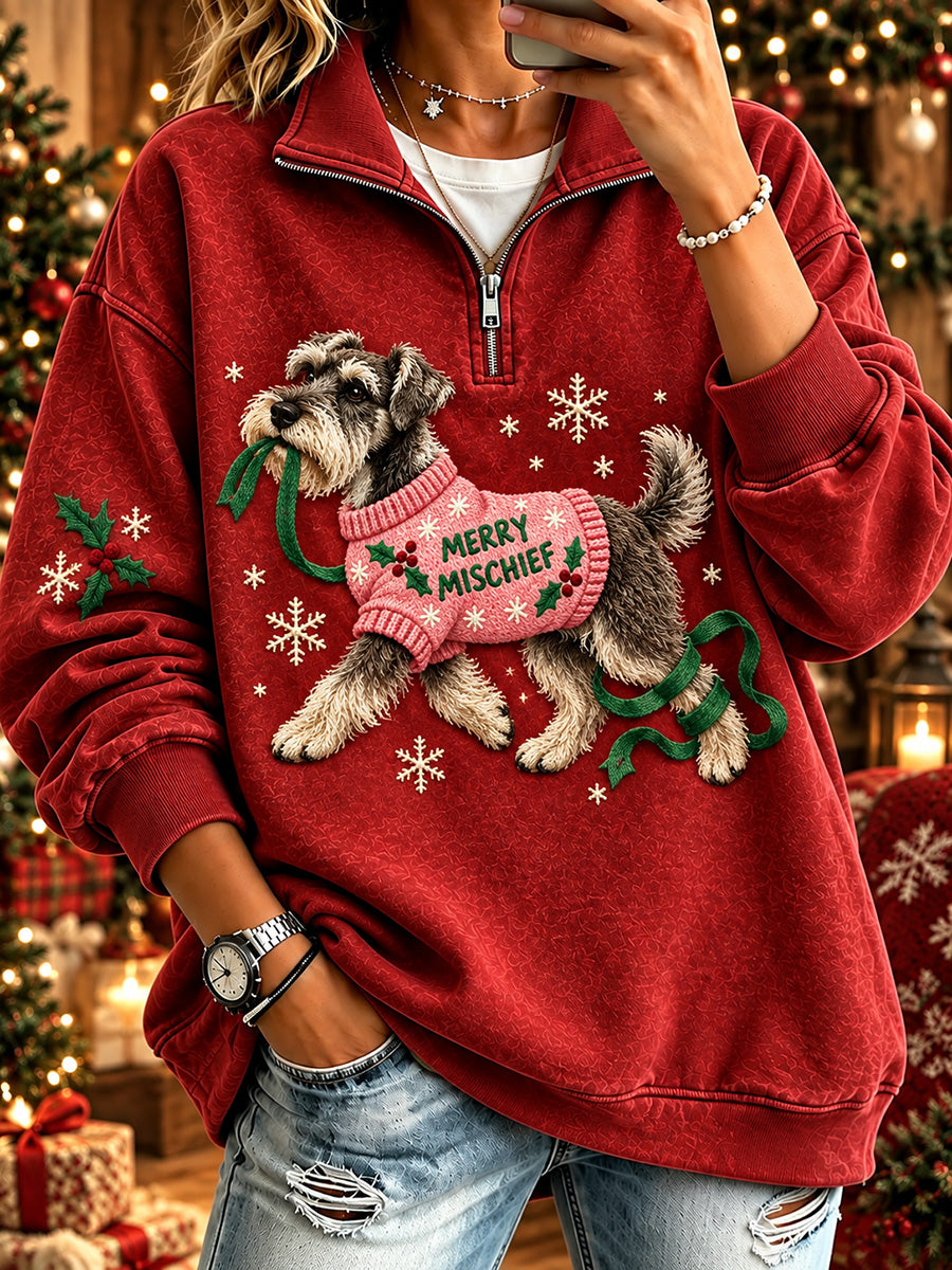 Women's Lovely Christmas Schnauzer Print Cozy Sweatshirt