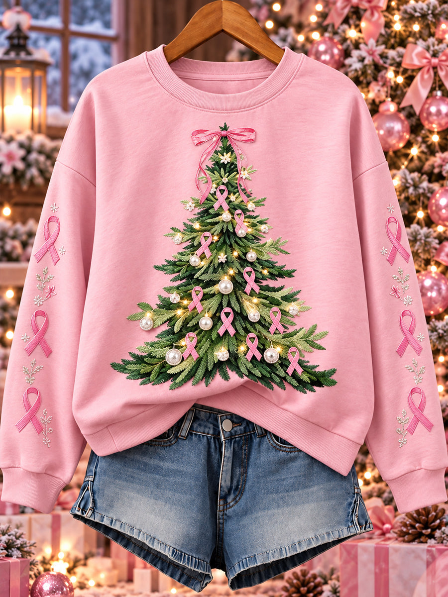Women's Christmas Breast Cancer Print Sweatshirt