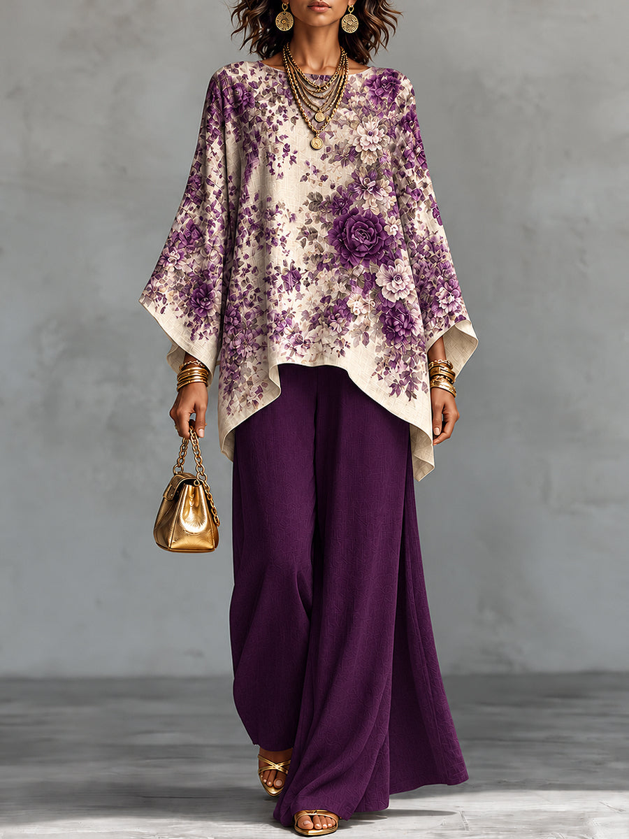 Women's Flowers Art Printed Long Sleeve Set