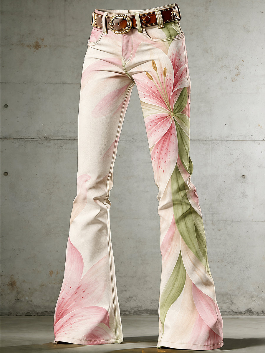 Women's Flowers Art Print Flared Trousers