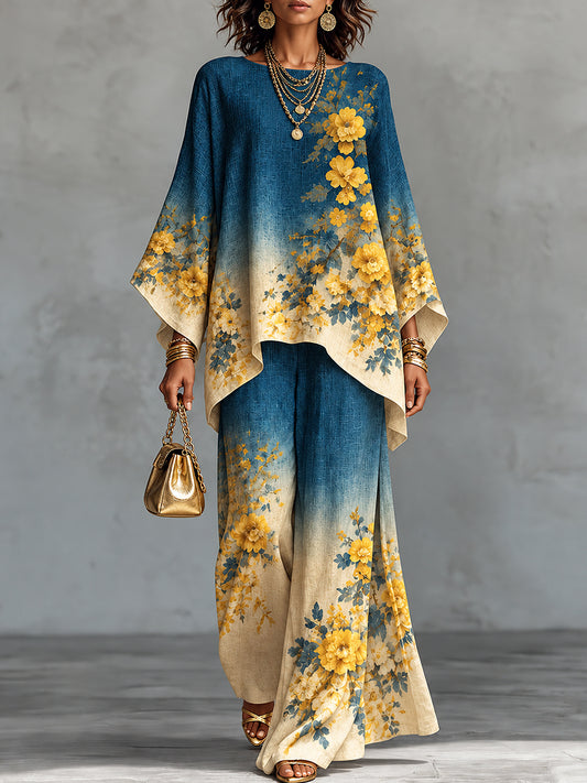 Women's Flowers Art Printed Long Sleeve Set