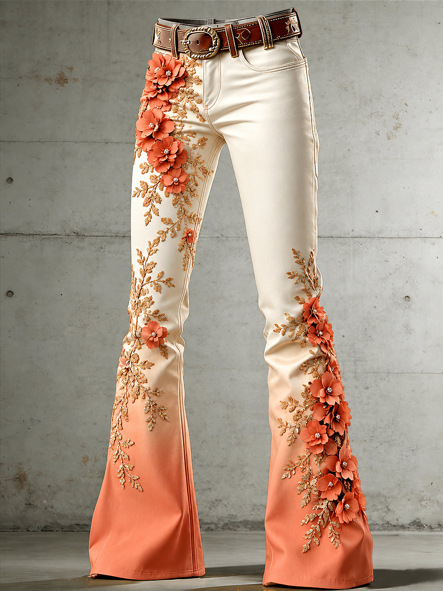Women's Flowers Art Print Flared Trousers