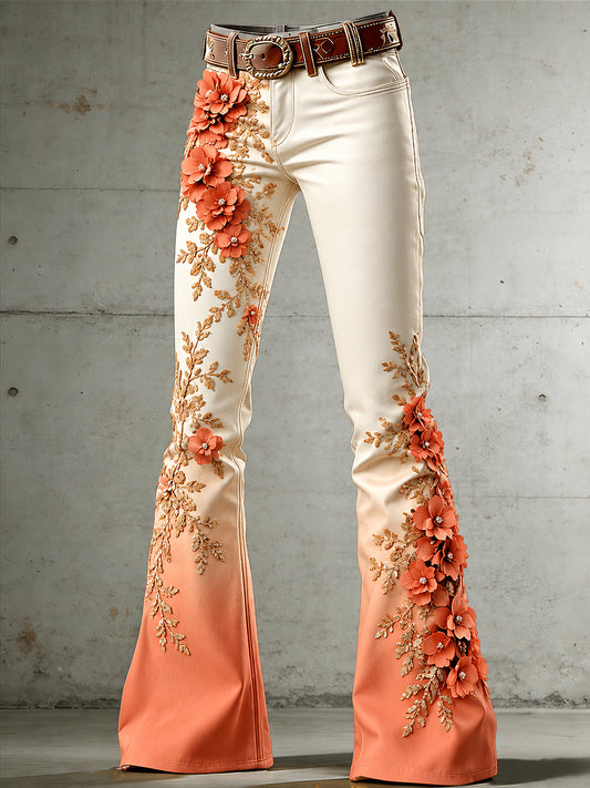 Women's Flowers Art Print Flared Trousers