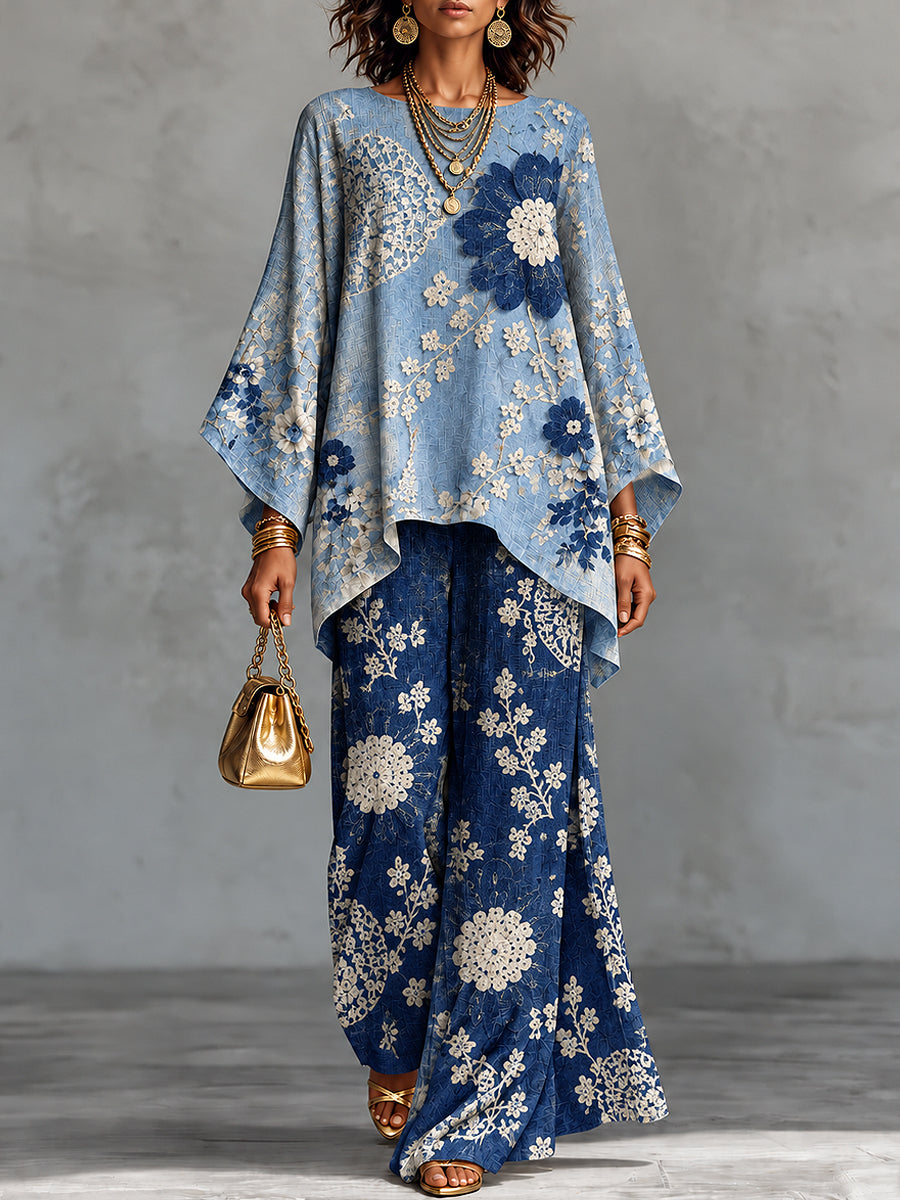 Women's Flowers Art Printed Long Sleeve Set