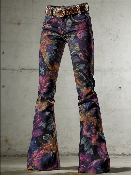 Women's Flowers Art Print Flared Trousers