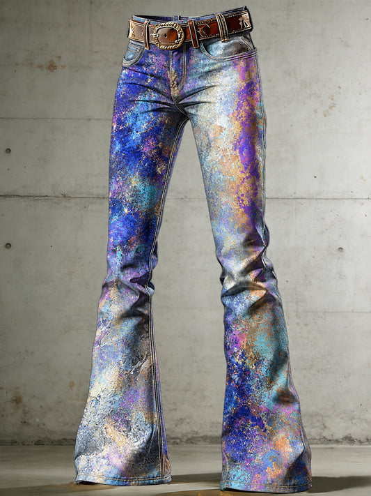 Women's Flowers Art Print Flared Trousers