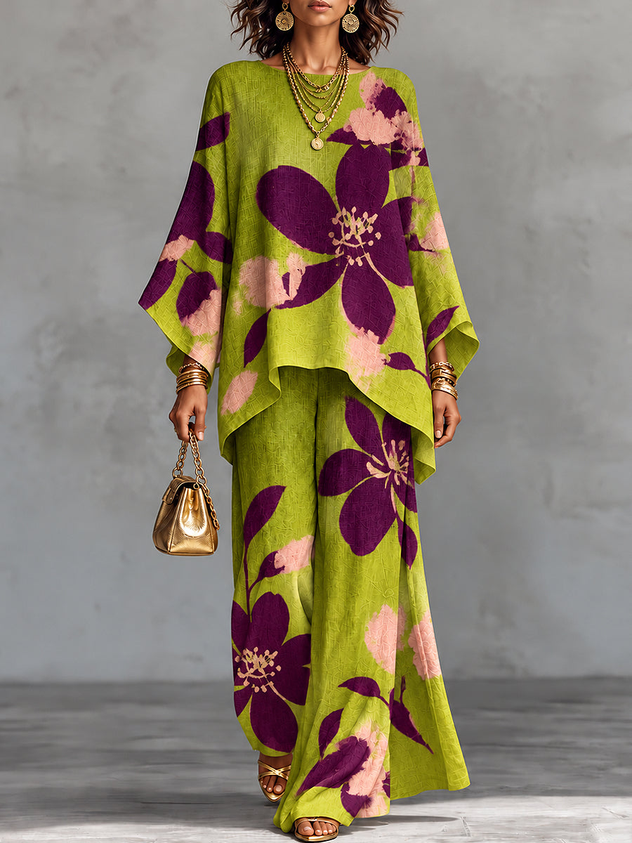 Women's Flowers Art Printed Long Sleeve Set