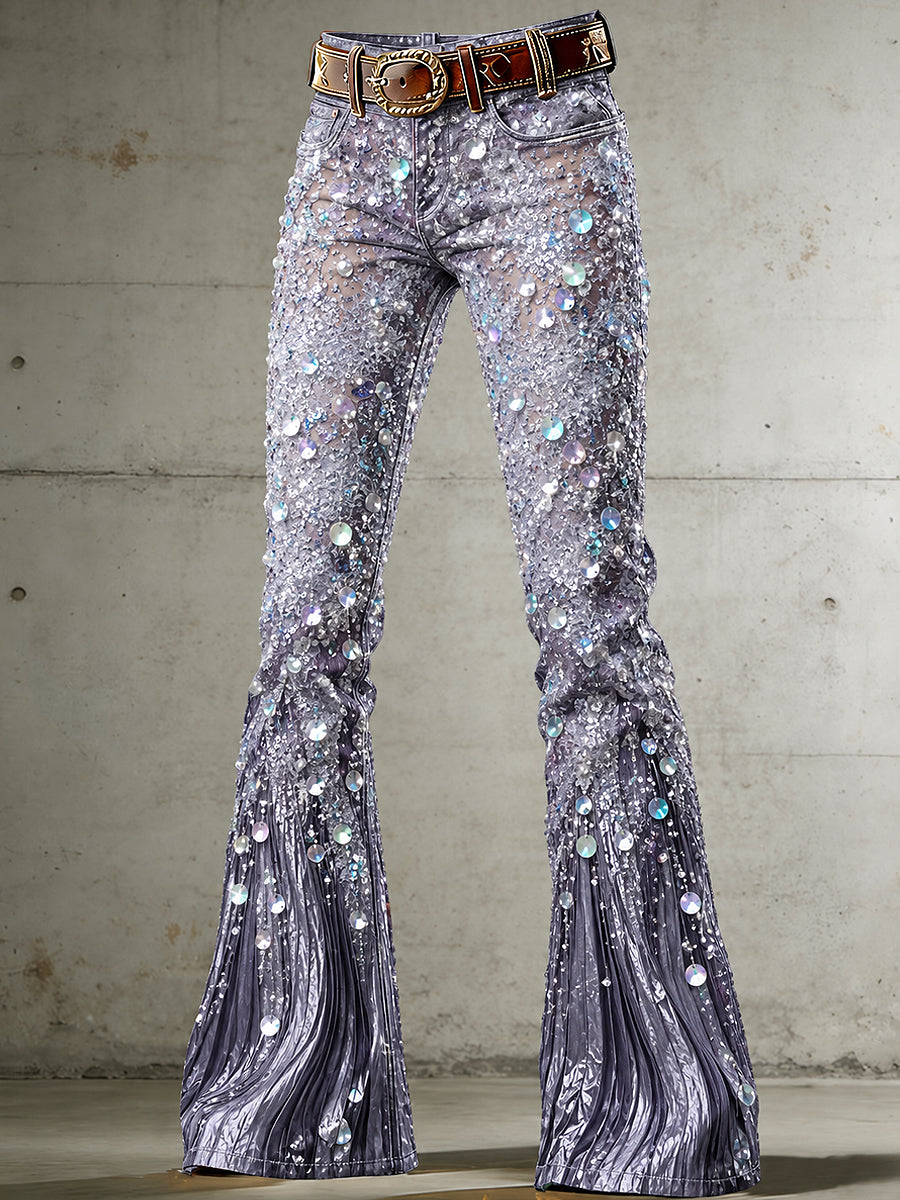 Women's Flowers Art Print Flared Trousers