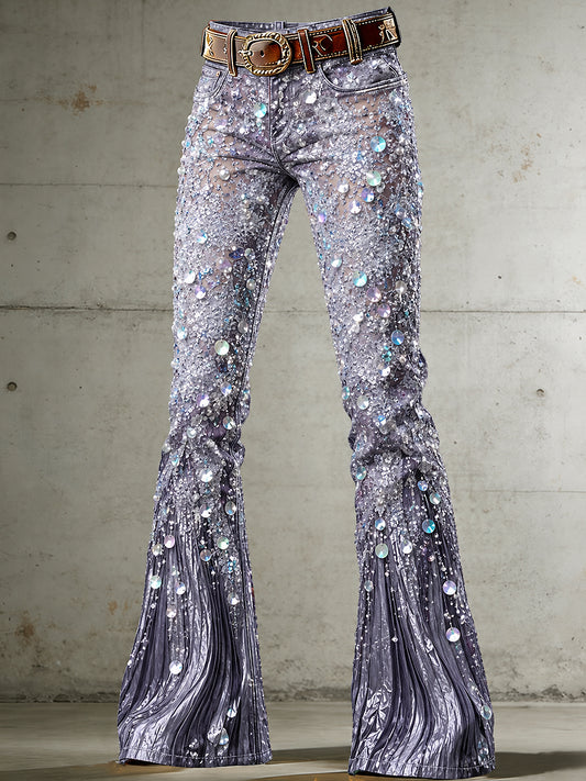 Women's Flowers Art Print Flared Trousers