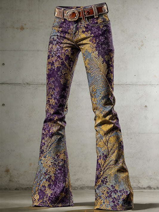 Women's Flowers Art Print Flared Trousers