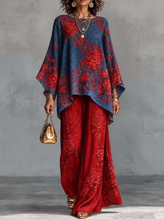 Women's Flowers Art Printed Long Sleeve Set