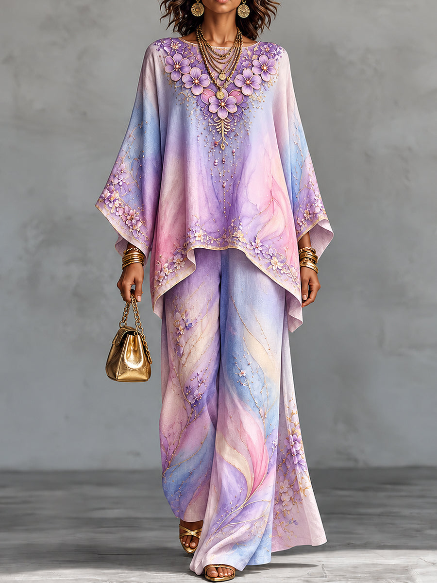 Women's Flowers Art Printed Long Sleeve Set
