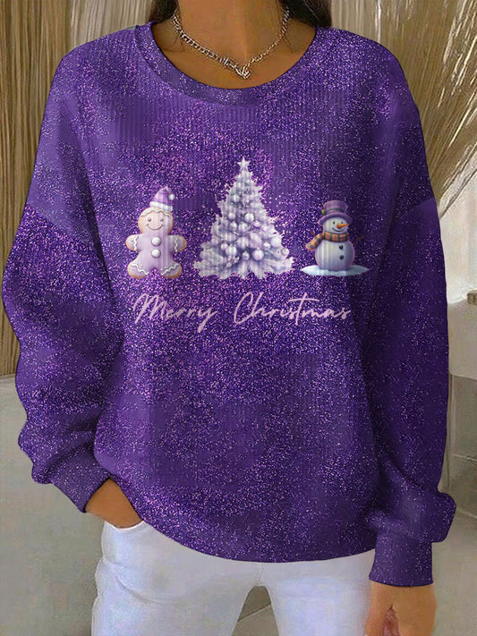 Women's Purple Art Christmas Alzheimer's Awareness Printed Sweatshirt