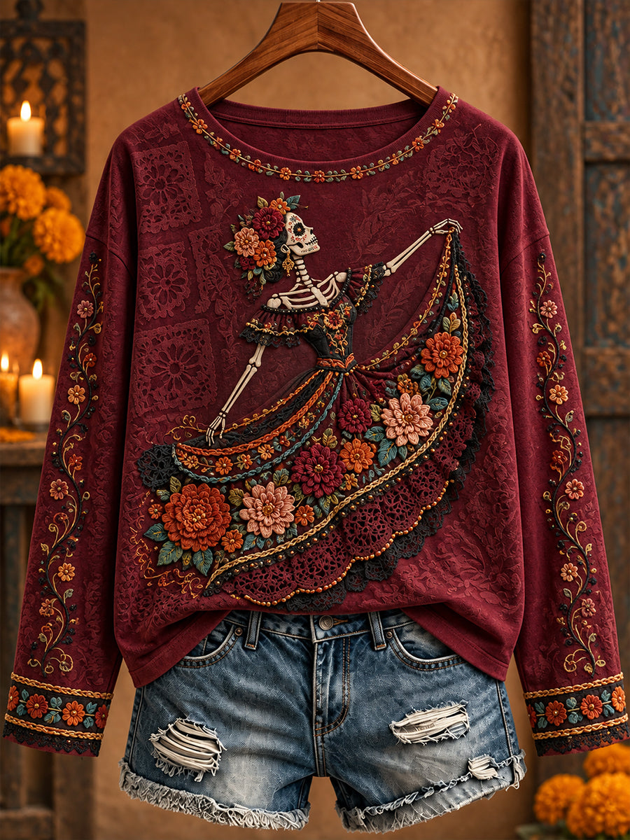 Women's Mexico Day of The Dead Floral Art Printed T-shirt