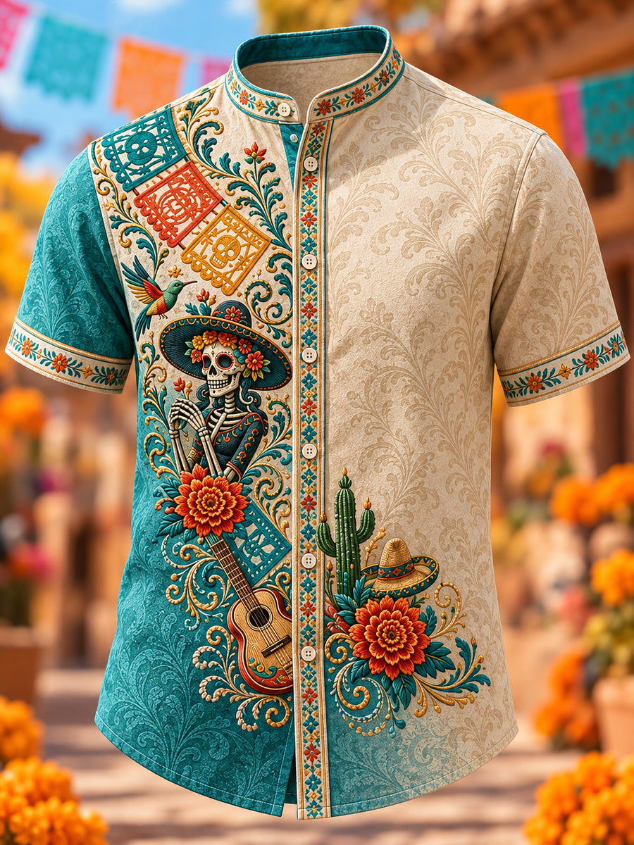 Men's Mexico's Day Of The Dead Art Print Short-Sleeved Shirt