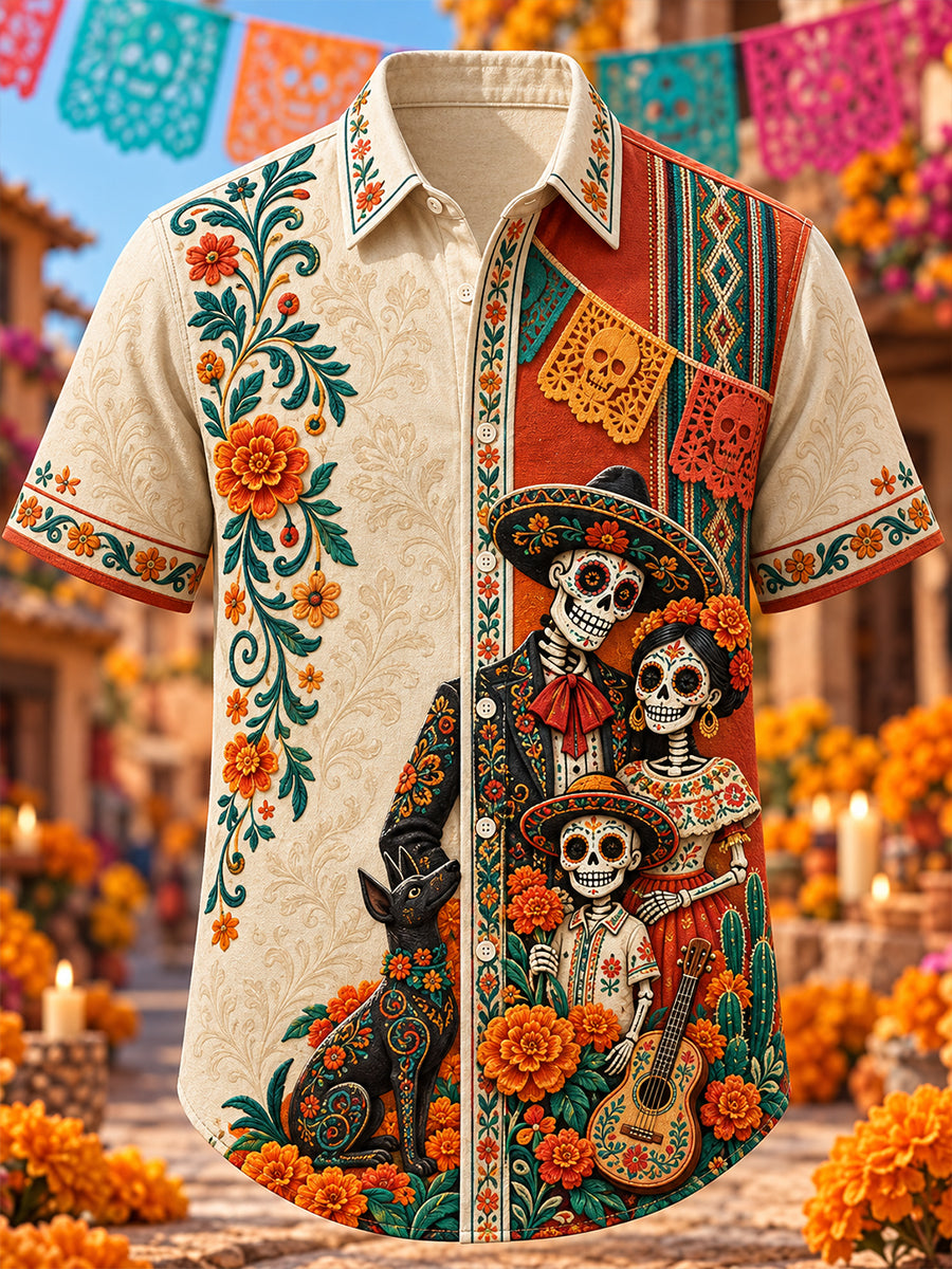 Men's Mexico's Day Of The Dead Art Print Short-Sleeved Shirt