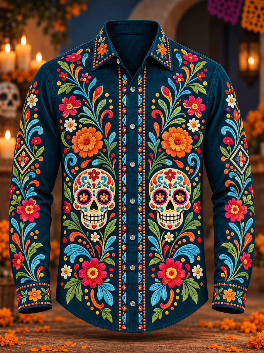 Men's Mexico Day of The Dead Art Print Shirt