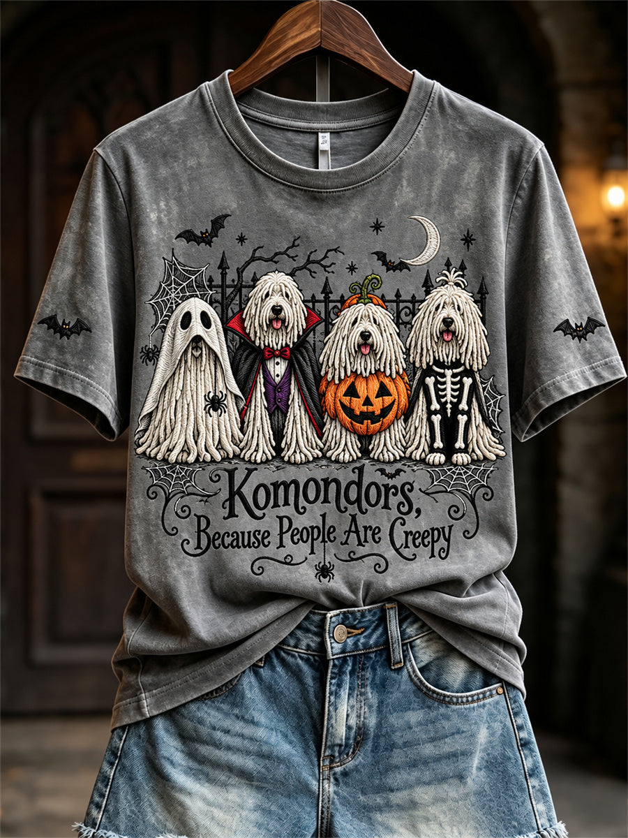 Women's Komondors Because People Are Creepy Halloween Dogs Print short-sleeved T-shirt