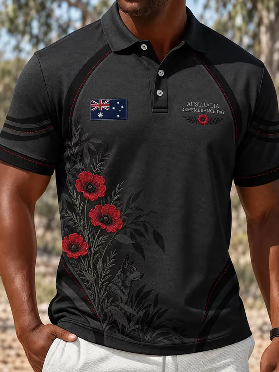Men's Lest We Forget Australian Remembrance Day Print Short Sleeve Top