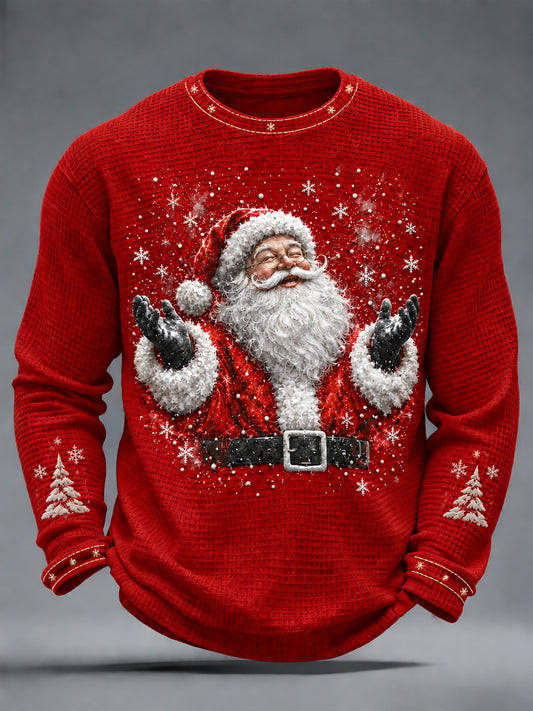 Men's Vintage Christmas Santa Claus Waffle Long Sleeve T-Shirt