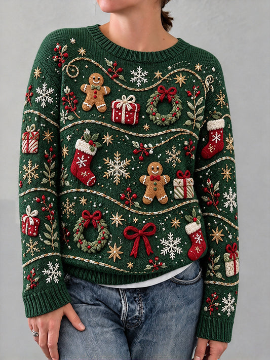 Women's Vintage Christmas Print Cozy Sweater