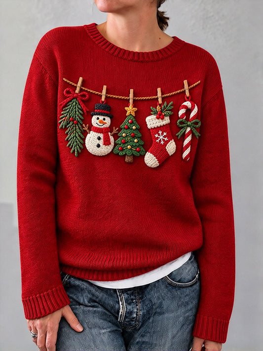 Women's Vintage Christmas Print Cozy Sweater
