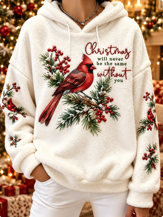 Women's vintage christmas Northern Cardinal Flannel Hoodie
