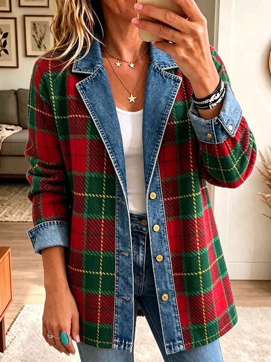 Women's Vintage Plaid Pattern Patchwork Cardigan