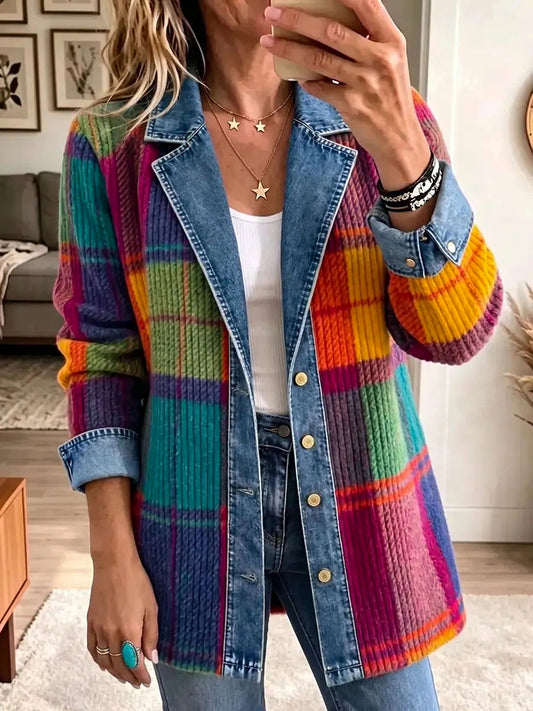 Women's Vintage Plaid Pattern Patchwork Cardigan