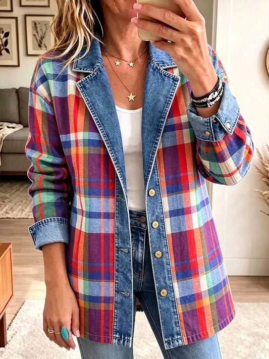 Women's Vintage Plaid Pattern Patchwork Cardigan