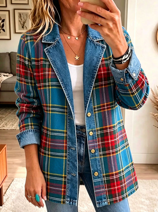 Women's Vintage Plaid Pattern Patchwork Cardigan