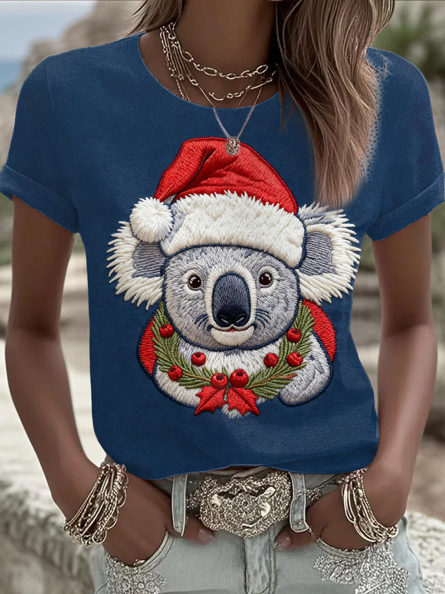 Women's Funny Koala Christmas Printed T-shirt