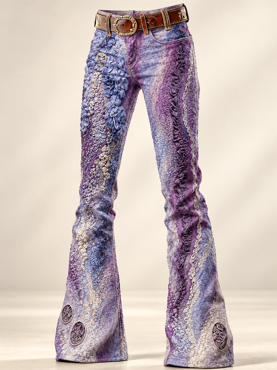 Women's Art Flowers Print Flared Trousers