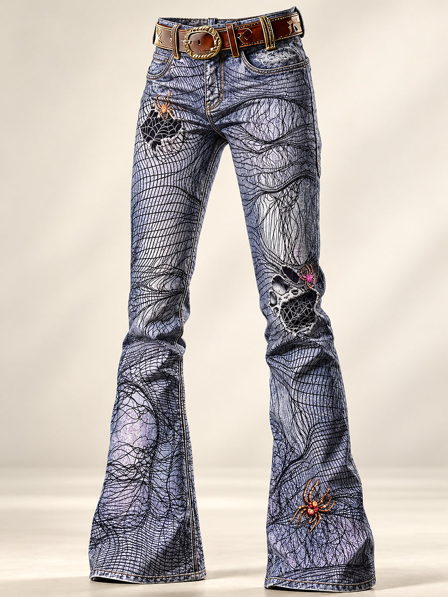 Women's Art Flowers Print Flared Trousers