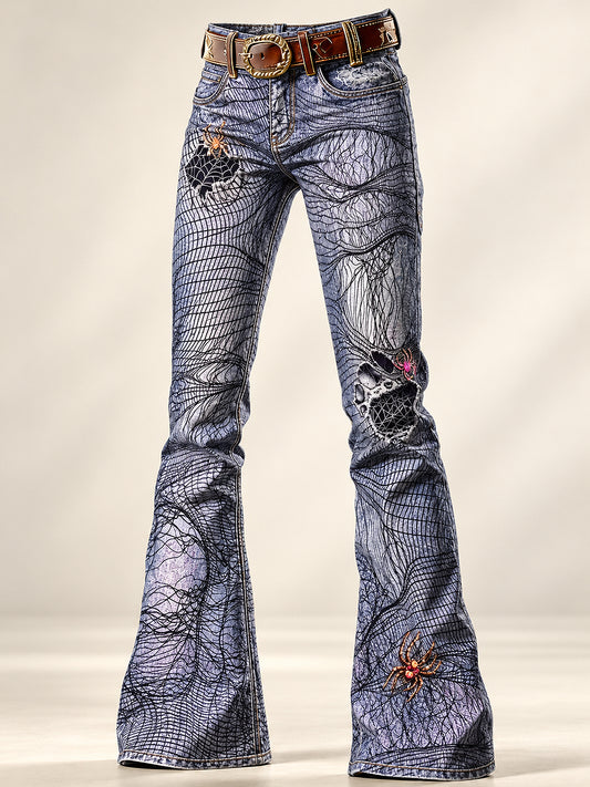 Women's Art Flowers Print Flared Trousers