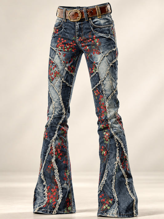 Women's Art Flowers Print Flared Trousers