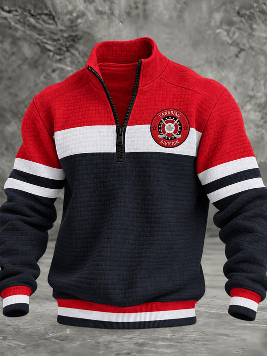 Men's Canadian Ice Hockey Printed Waffle Collar Sweatshirt